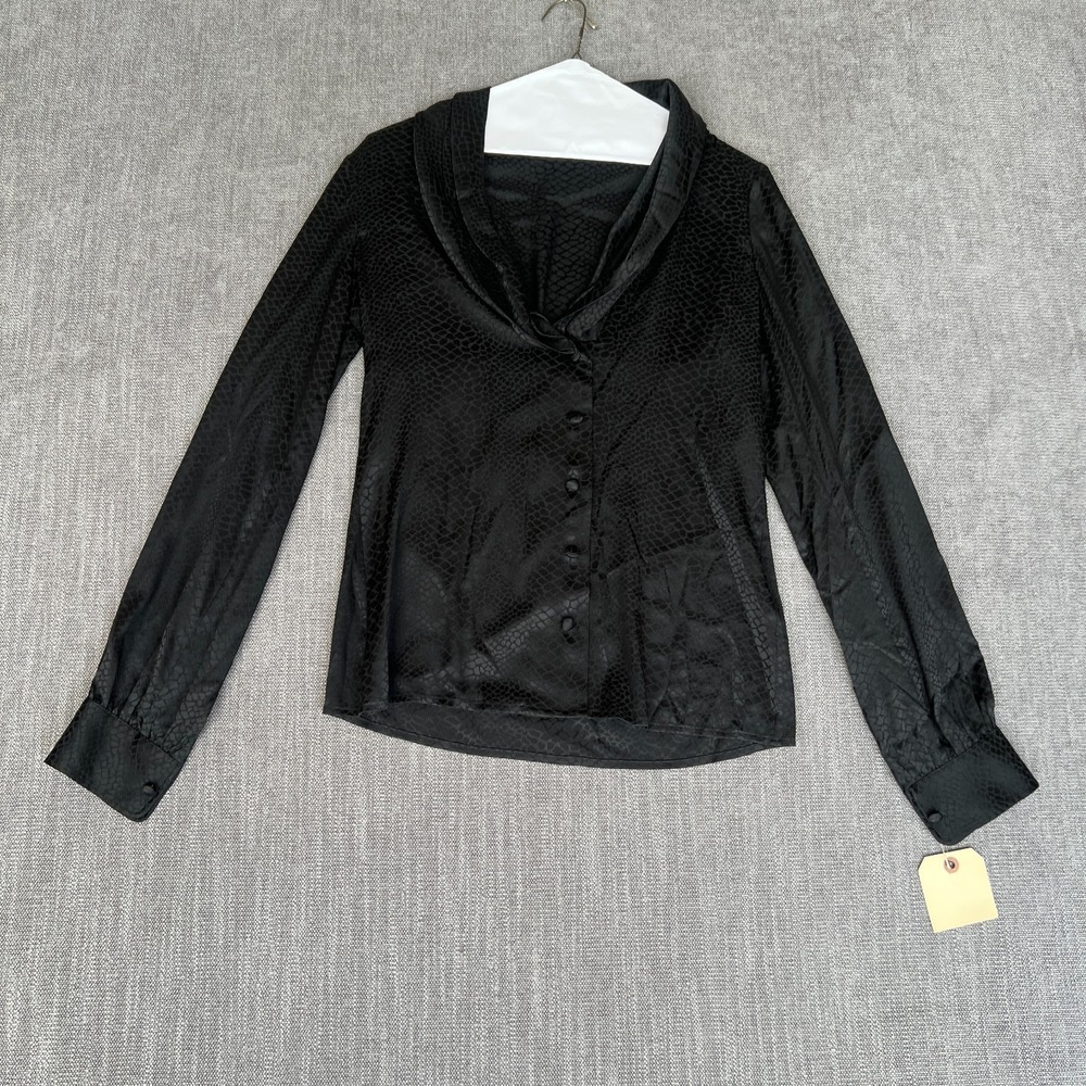 Rachel Zoe Blouse Top Womens 4 Black Snake Print Silk Cowl Neck Button Front